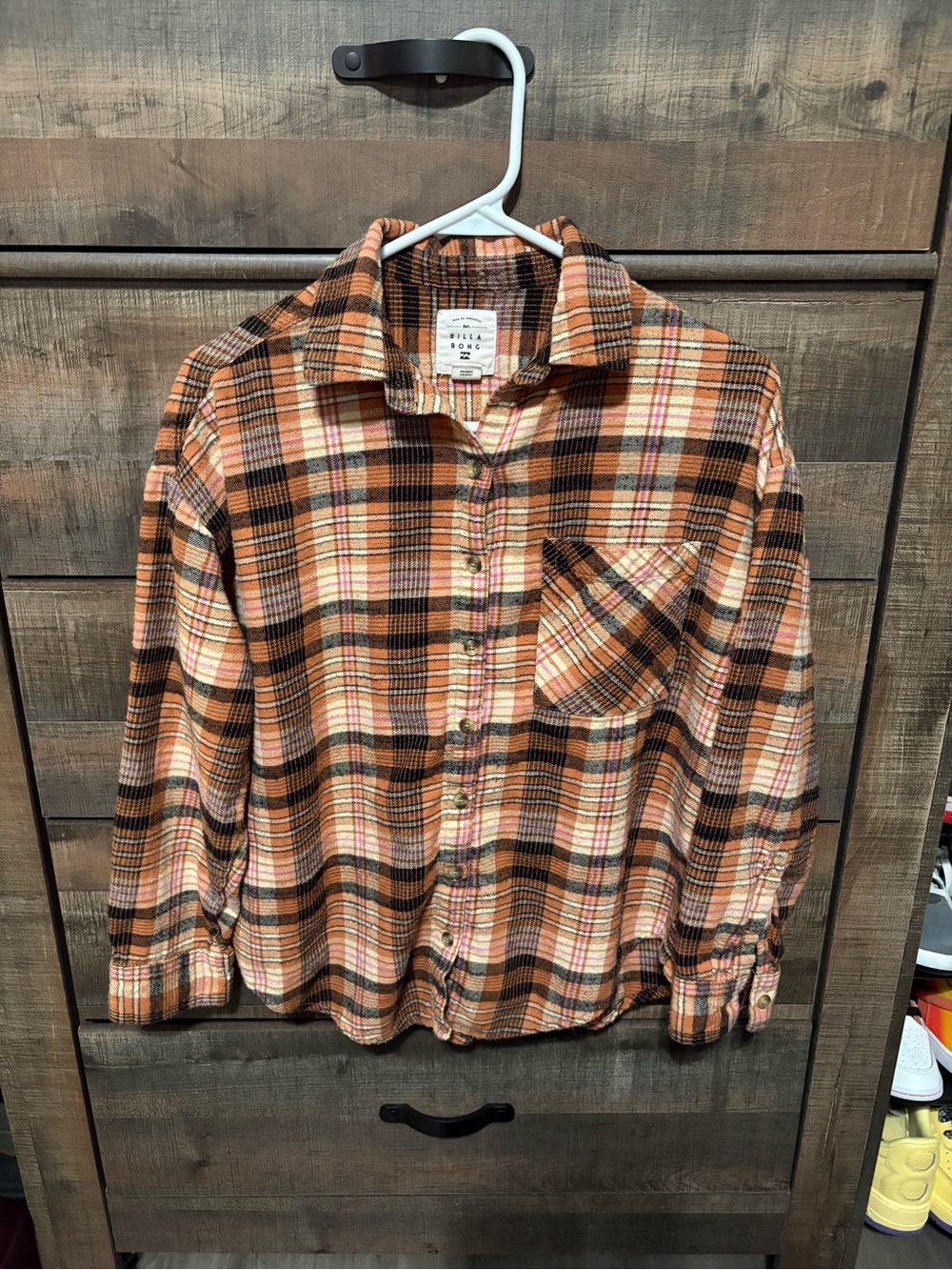 Billabong Orange and Black Plaid Button-Down Shirt
